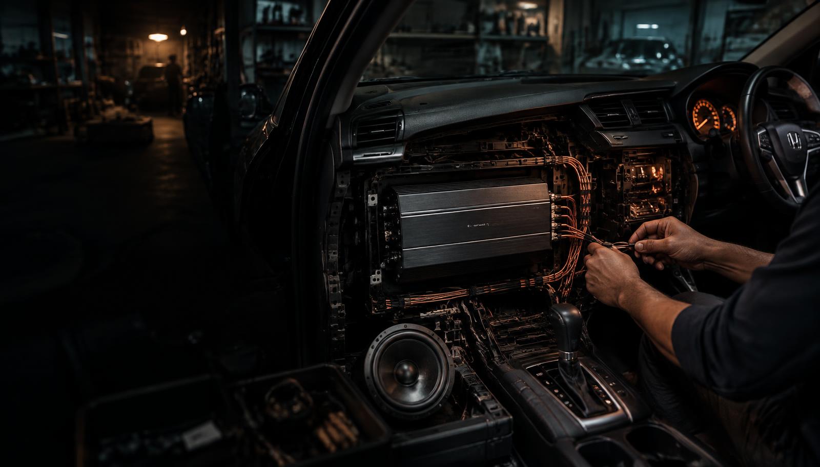 Clean amplifier and car audio wiring installation at Turbo Sound System Islamabad